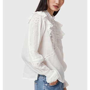 AllSaints Heather Long Sleeve Lace Trimmed Top